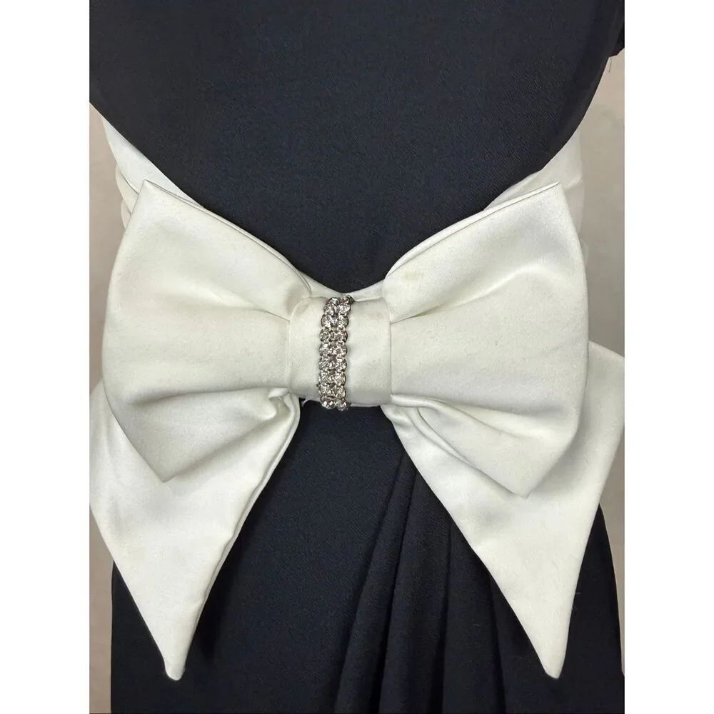 Vintage 1980s 1990s Black Bow Front Dress Off The Shoulder Chic Elegant S/M - Picture 6 of 8